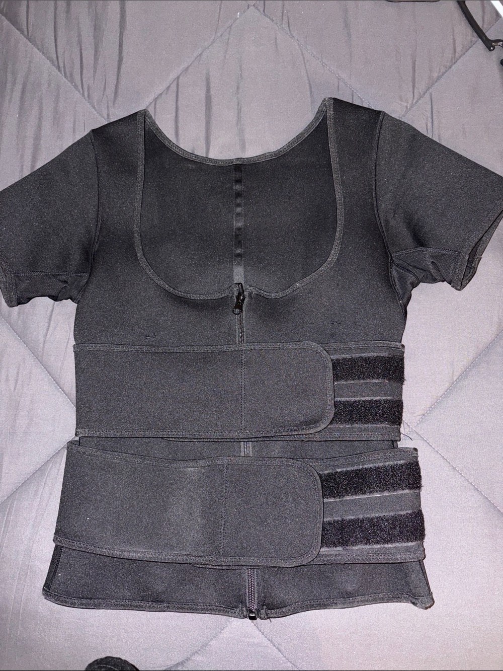 Black Adjustable Waist Trainer Zippered Short-Sleeve Shaper